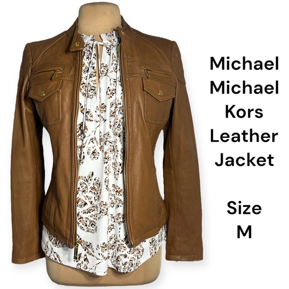 Michael Michael Kors brown leather jacket size M - Picture 3 of 13